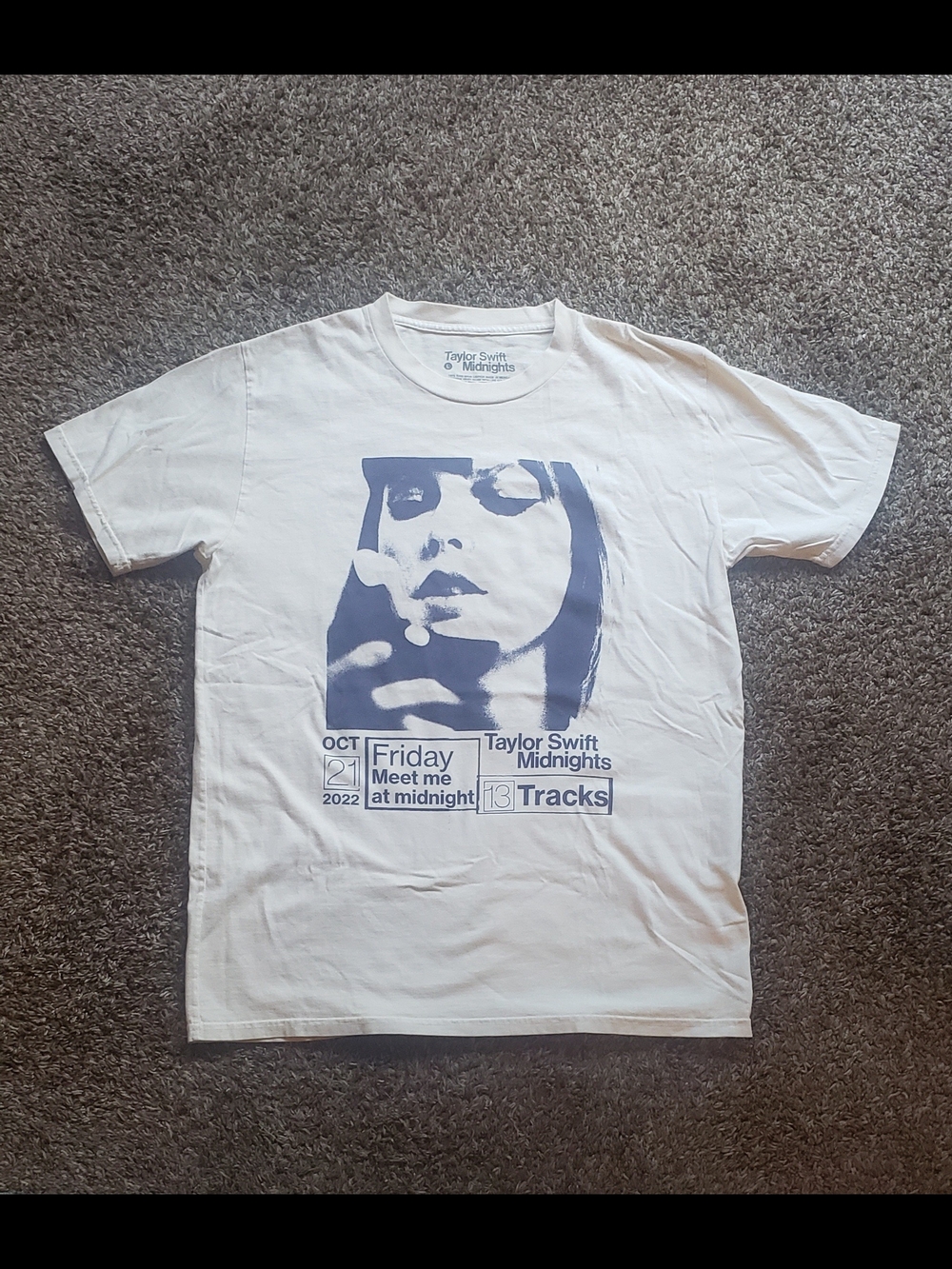 Taylor Swift White Short-Sleeve Midnights Portrait Tee with Blue Print